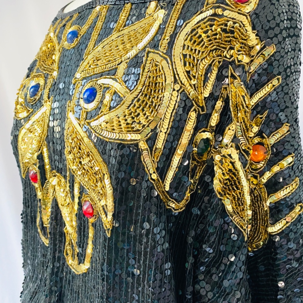 Vintage‎ 80's Silk, Sequin and Rhinestone Creative Creations Disco Glam Blouse - Picture 5 of 14